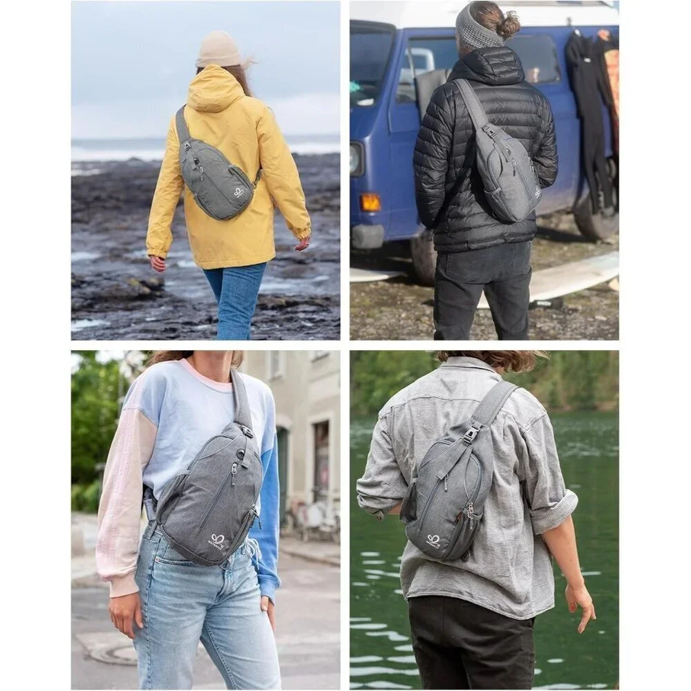 Men Grey Crossbody Sling Backpack Sling Bag Travel Hiking Chest Daypack